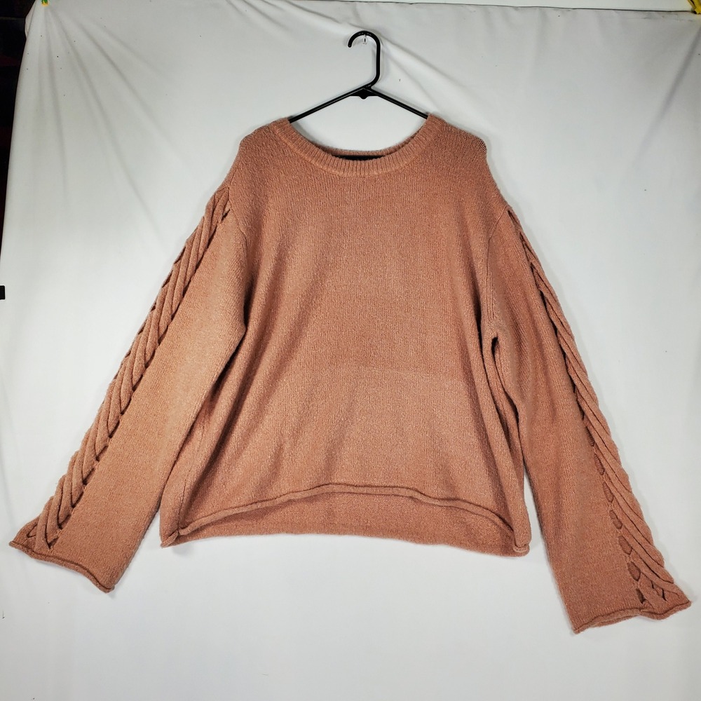 Daytrip Pullover Sponge Yarn Sweater Blush Pink Braided Sleeve XL 1117JS557 - Picture 8 of 8